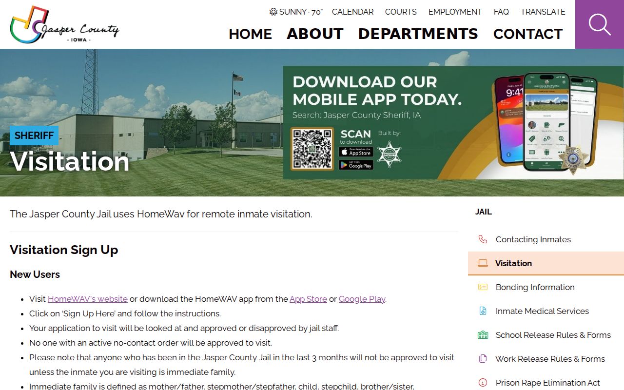 Jasper County arrest history jail visitation information