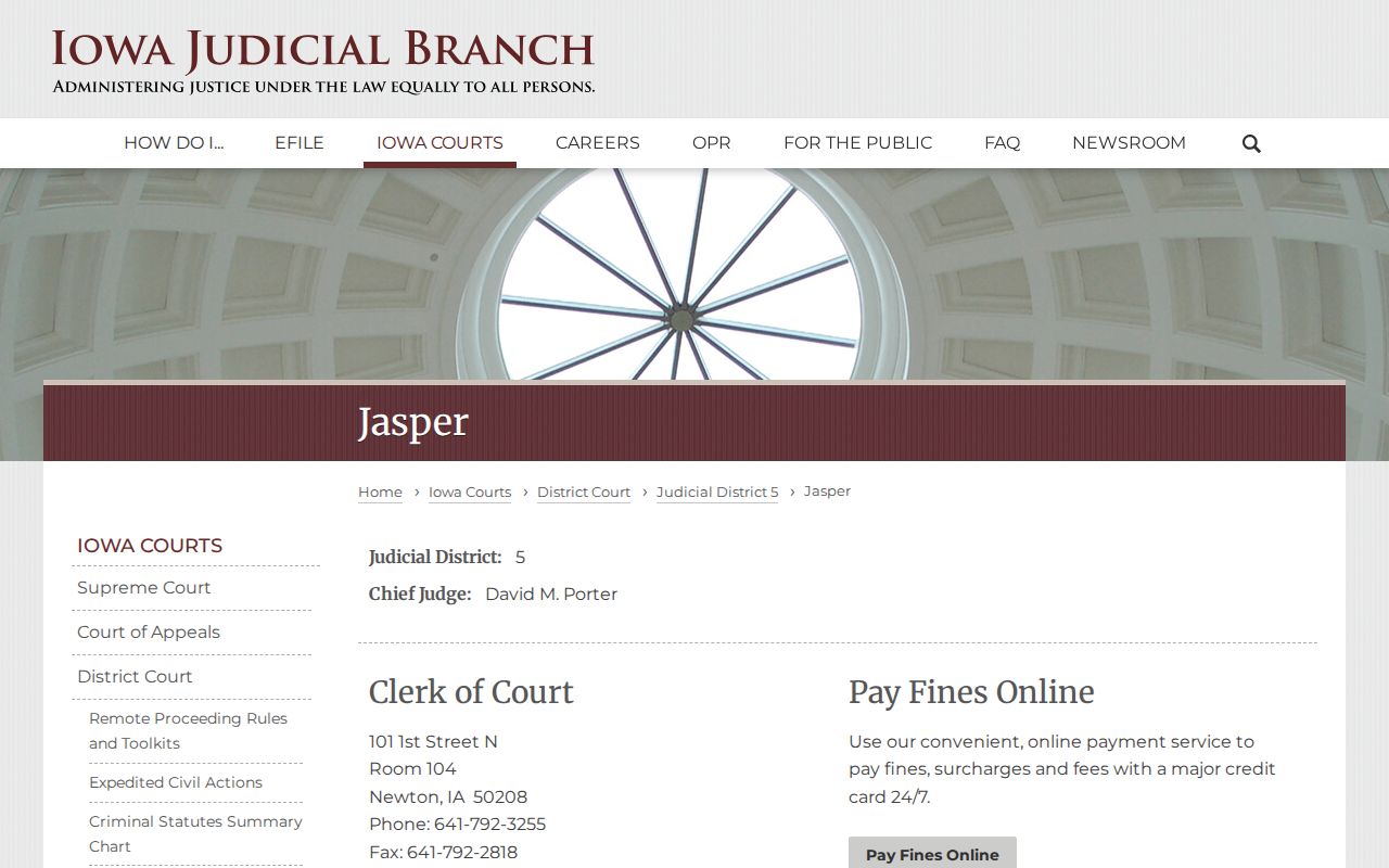 Jasper County criminal court case information from the Iowa Judicial Branch