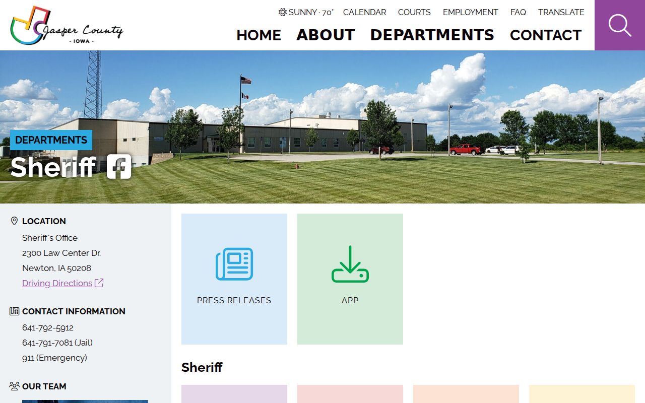 Jasper County criminal history sheriff and Law Center overview