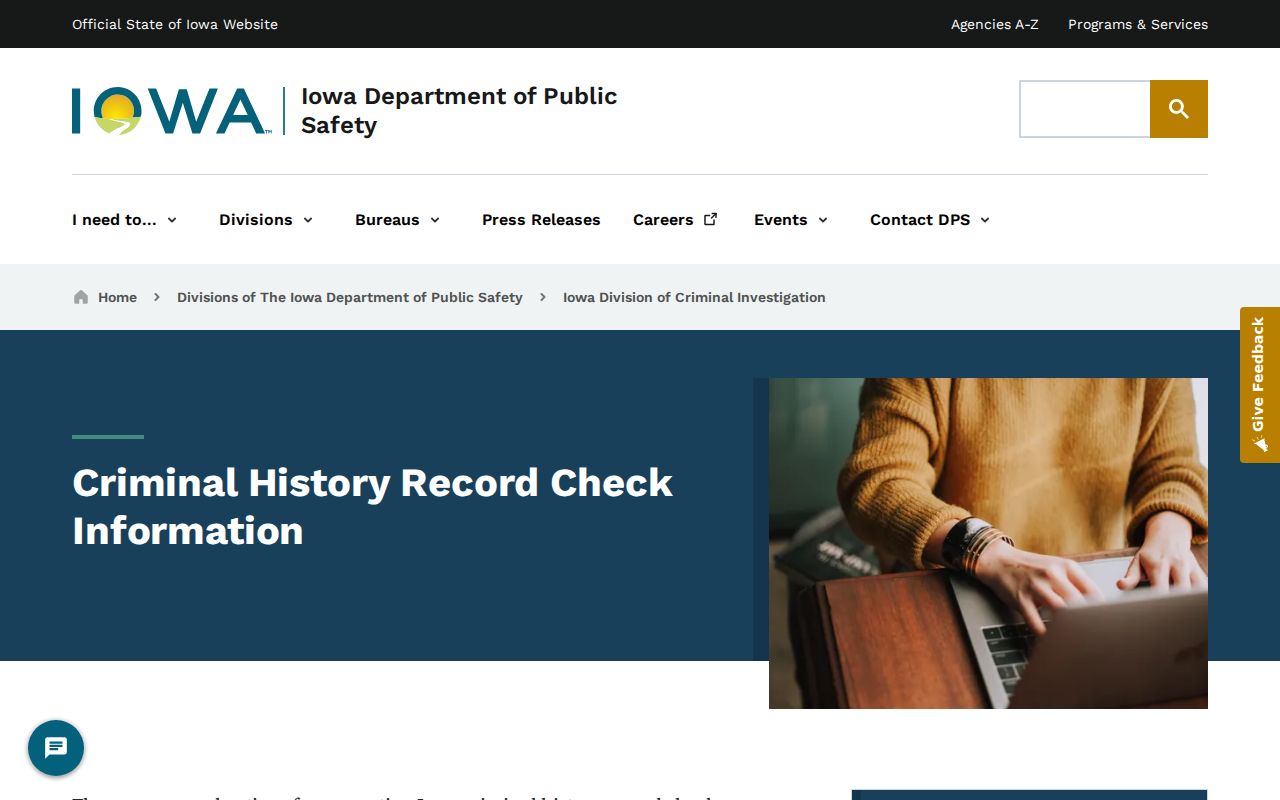 Jasper County criminal history Iowa DCI record check instructions