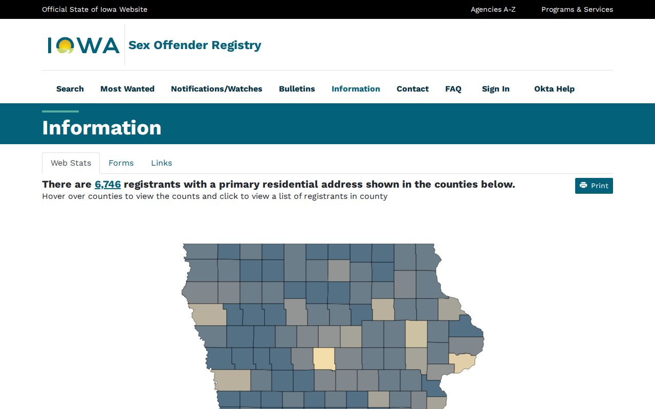 Jasper County sex offender registry county statistics map