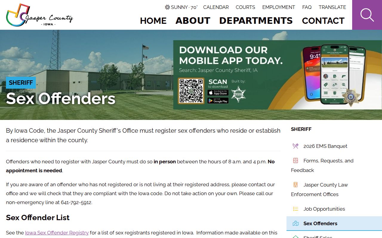 Jasper County sex offender registration office information